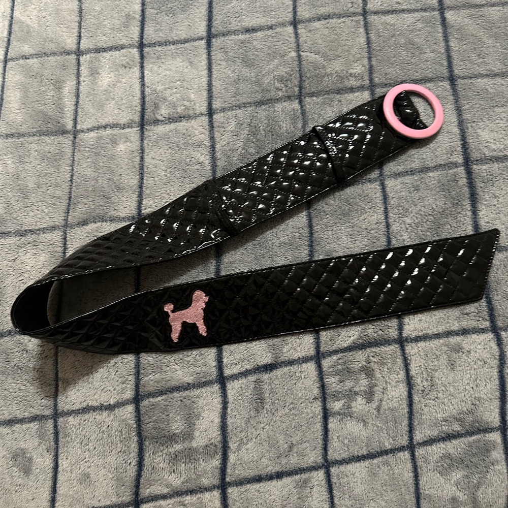 Black Quilted Belt with Pink Poodle Accent
